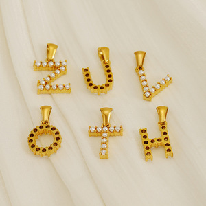 Golden Letter Pendant With White Zircon Inlay Alphabet Charm For Necklace Unisex Everyday Wear - Product Image 4