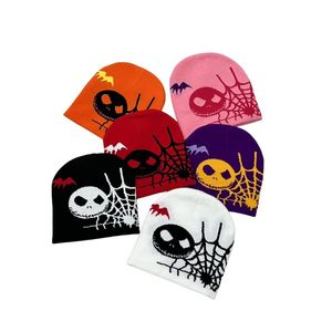 Spider Web Trên Tất Cả Các Jacquard Mùa Đông Cuffless Halloween Thể Thao Dệt Kim Beanie Hat Biểu Tượng Tùy Chỉnh Thời Trang Dệt Kim Jacquard Beanie Hat - Product Image 2