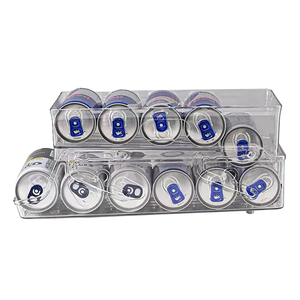 Automatic Rolling Clear Beverage Holder Double Layer Plastic Beer Soda Can Storage Box Refrigerator