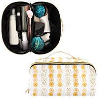 Jaune Puakenikeni fleur grande fermeture éclair dorée trousse de maquillage voyage toilette soins de la peau organisateur Hawaii impression personnalisée sac cosmétique