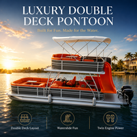 Bateau ponton à double pont en aluminium de 30 pieds pour 20 personnes, avec moteur hors-bord, pont solaire, idéal pour les fêtes, les balsades sur le lac, les locations en resort et les flottilles.