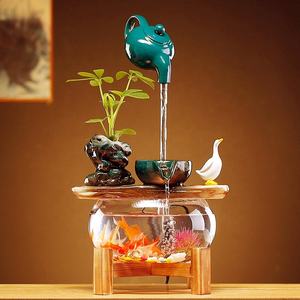 Sıcak satış seramik küçük gevşeme şelale çeşme kapalı dekoratif Feng Shui masa su özelliği ile balık tankı - Product Image 1