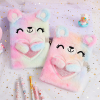 Cuadernos de dibujos animados lindo oso de peluche con cerradura cuaderno de felpa estudiante A5 diario chica libro de regalo para niños