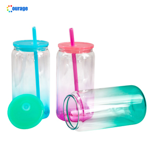 Vaso de Vidrio Transparente Sublimable de 16 oz con Degradado de Color, Vaso para Café Sublimable con Tapa y Pajita - Product Image 5