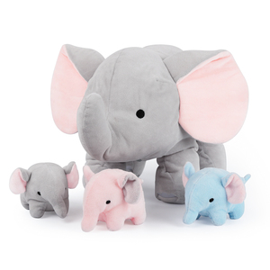 Ensemble de jouets en peluche d'éléphant, éléphant maman en peluche douce et moelleuse avec 3 bébés en peluche, adorable <span class=keywords><strong>famille</strong></span> d'animaux en peluche pour cadeaux d'anniversaire, décoration de chambre d'enfant - Product Image 1