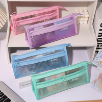Nouvel étui à crayons étudiant givré Transparent organza fil fermeture éclair sac à crayons pochette à crayons avec papeterie et fournitures scolaires