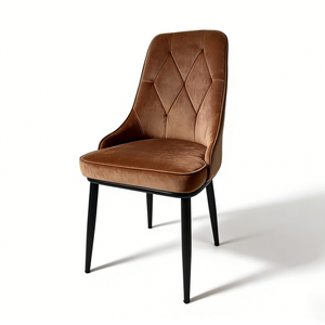 Chaise de salle à manger Chesterfield en tissu rétro classique rembourrée douce de style moderne brun chocolat - Product Image 4