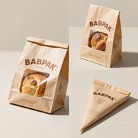 Sacs à pain en papier kraft brun imperméables et résistants à l'huile, avec fermeture éclair de luxe et fenêtre transparente, emballage de boulangerie, impression offset
