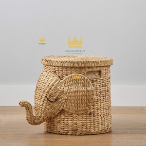 Panier de rangement multifonction en osier tressé écologique avec couvercle, forme d'éléphant pour chambre d'enfant, organisateur de jouets - Product Image 5