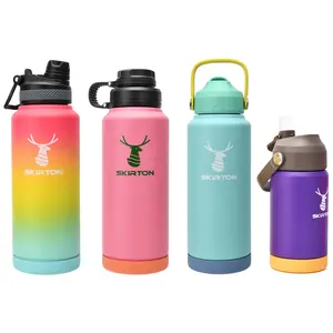 32 oz 40 oz kinder kundenspezifische doppelwandige vakuum-isolierflasche mit klappstrohdeckel griff sport isolierte wasserflasche