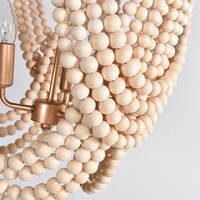 Nouveau design de lustres en métal doré décorés de perles en bois, luminaire suspendu