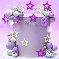 Prix Usine – Lot de 35 Décorations de Gâteau Disco Violettes – Étoiles Scintillantes, Boules Miroir Holographiques – Fournitures d'Anniversaire pour Filles