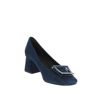 Escarpins pour femmes en daim bleu à bout carré et talon bloc, chaussures habillées - Product Image 5
