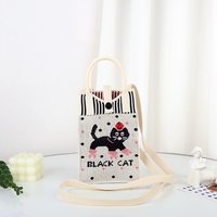 Sac à bandoulière en laine tricotée brodé motif dessin animé mignon pour enfants, idéal pour téléphone portable, poussette et clés, design carré vertical