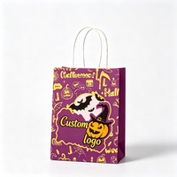 Sac cadeau recyclable pour fête d'Halloween, motif chauve-souris effrayant, sac en papier personnalisé avec logo pour emballage de bonbons et friandises de fêtes