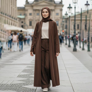 Özel kapşonlu islam giyim pamuk 2 parça Abaya seti üst ve pantolon cepler ile Set kış Abaya kadınlar Layyin - Product Image 4