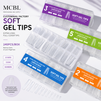 240 faux ongles en gel souple à couverture complète, forme cercueil, transparents, vente en gros, faible MOQ, logo personnalisé pour salon, manucure à domicile, extension d'ongles