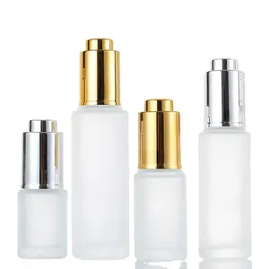30ml Hautpflege ätherisches Öl Glasflasche mit Shinny Silver Press Pump Dropper Luxus glas Hautpflege Öl Tropf flaschen