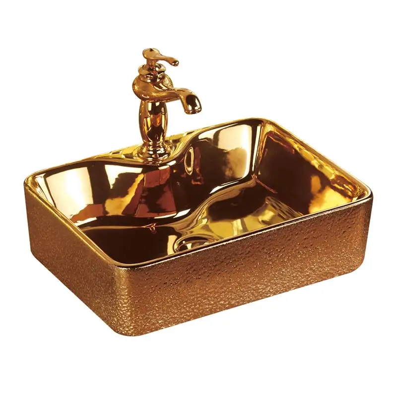 Tangdao Hot Sale Luxury Royal Wash Basins Ceramic Art Basin Gold Bathroom Sink