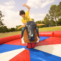 Taureau mécanique gonflable pour adultes, machine de rodéo pour parc d'attractions extérieur, jeu de carnaval avec tapis de sécurité gonflable