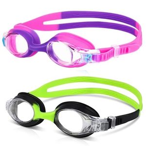 مجموعة من 2 نظارات سباحة للأطفال مضادة للأشعة فوق البنفسجية ومضادة للضباب بتصميم شفاف بدون تسرب للأطفال والشباب من سن 3 إلى 12 عامًا - Product Image 1