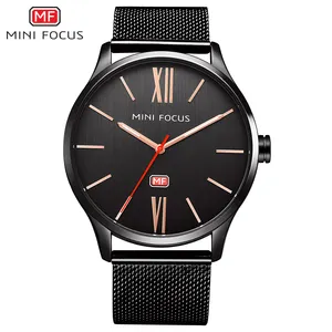 MINI FOCUS MF0018G new Quartz Men Watch Ultra Thin Roman Numbers Mesh Strap Marine Dial Calendar Fashion Minimalist wrist watch