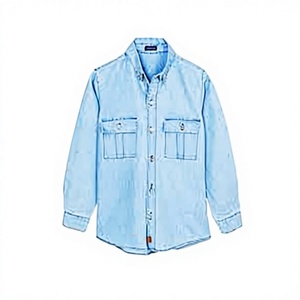 Unisex 100% Cotton <b>Denim</b> Shirt Collar Custom Logo Print Solid Pattern Casual Sporty Summer Front Button Jacket <b>Coat</b> - Product Image 1