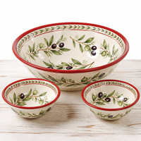 Ensemble de bols en mélamine à motif de branche d'olivier méditerranéen classique, bols durables en plastique pour salade, soupe, céréales, pour la maison, la table d'hôtel