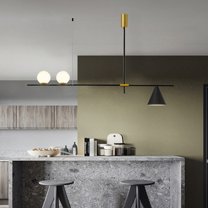 Lampe suspendue à trois têtes minimaliste postmoderne nordique, lampe à barre longue unique pour table à manger, restaurant, design créatif - Product Image 2