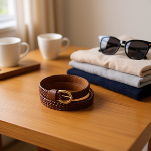 Cintura ovale in pelle PU intrecciata da 6 cm, alla moda, per uomo e donna, casual - Product Image 2