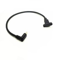 Kabel Ekstensi USB-C 3.1 Panel Mounted 90 Derajat Sudut Kiri/Kanan/Kanan Atas/Kanan Bawah, Dilindungi Braid PVC, Konektor Male/Female