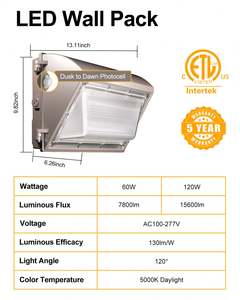 Lámparas LED de Pared de Aluminio Fundido a Presión de 120 lm/w, 60 W/80 W/100 W/120 W Opcionales, 5000 K, con Garantía de 5 Años para Jardín - Product Image 4