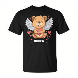 Linda camiseta de Bober Beaver con diseño del día de San Valentín con alas y corazones - Product Image 2