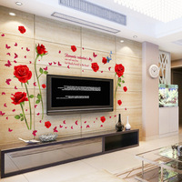Autocollant mural rose rouge romantique pétales de rose rouge décalcomanies papier peint décoratif de salon
