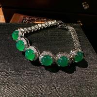 Colliers, boucles d'oreilles et bracelet de luxe en pierre ovale verte, bijoux pour femmes de haute qualité, directement de l'usine, pour mariage et fêtes.