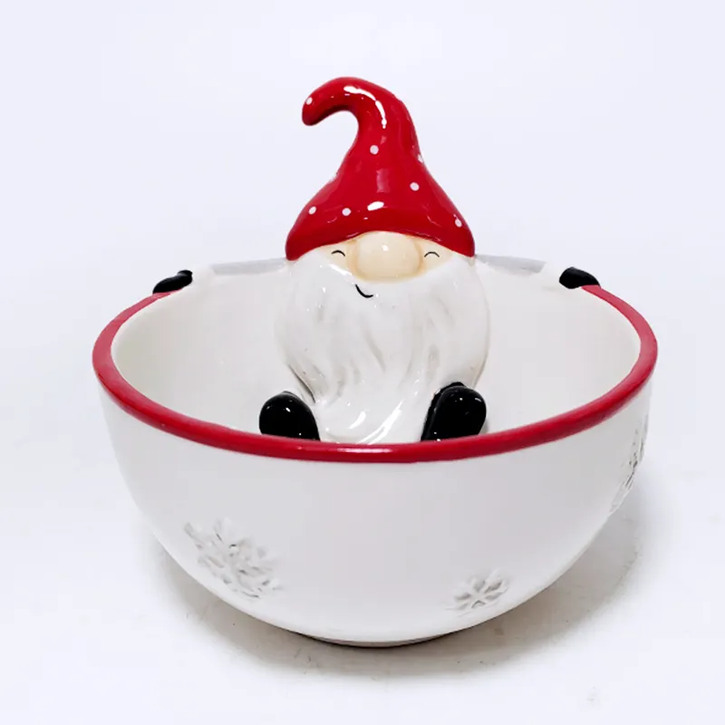 Vente en gros de décor de cuisine pour la maison bol de service en grès de Noël bol de fruits personnalisé en céramique bol de salade de fruits pour collation de Noël