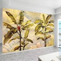 Wallpaper Mural Kecantikan Bunga Tanaman Tepi Air Tropis Latar Belakang Hijau Timbul Modern yang Dapat Dilepas, Mudah Tahan Air dan Tahan Api