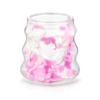 Gelas Kaca Bunga Kering Dinding Ganda, Gelas Tumbler Kaca Bening dengan Bunga Tersegel, Gelas Minuman Teh Dingin untuk Rumah, Kafe, Kantor