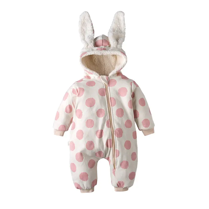 Combinaison à capuche épaisse pour nouveau-né, vêtement d'hiver en coton lapin, barboteuse avec manches longues, motif de lapin