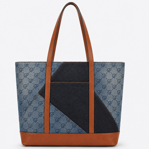 Bolso Tote de Hombro para Mujer, Diseño de Parches en Mezclilla, con Detalles en Cuero PU, Gran Capacidad, Asa Superior, Bolso de Mano Casual para Uso Diario, Oficina y Viajes, OEM ODM - Product Image 3