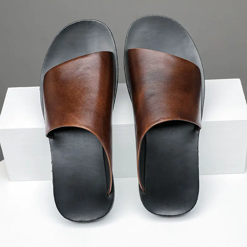 New Arrival High Quality Summer Men's and women's Luxury Genuine Leather Flat Bottom Slippers