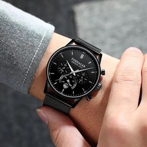 POEDAGAR 632 Montre-bracelet pour homme en maille, nouvelle montre à quartz, étanche, chronographe, acier inoxydable, date luminescente, montre de sport - Product Image 2