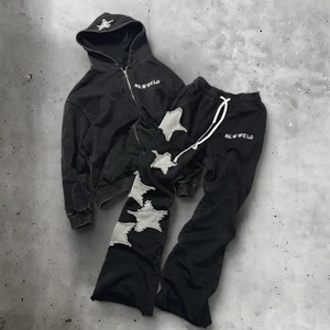 Ensemble de vêtements de sport d'automne personnalisé, sweat-shirts à fermeture éclair 550GSM, pantalons de jogging, lavage à l'acide, poids lourd, broderie de logo - Product Image 3