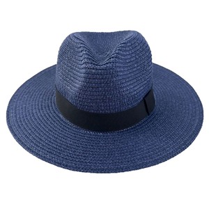 Topi Panama Anyaman Warna Solid Baru dengan Pinggiran Lebar dan Pita Hitam, Topi Jerami Fedora Pelindung Matahari untuk Musim Panas di Pantai, untuk Wanita dan Pria - Product Image 5