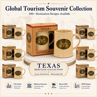 Tasses à café en céramique souvenir de la ville du Texas, États-Unis, avec logo en cuivre dans un coffret cadeau, personnalisables