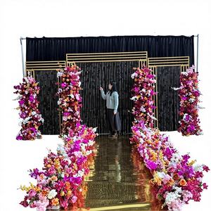 SMOOTH Factory Direct Support de toile de fond de mariage doré en fer avec design miroir, perles transparentes et fleurs, taille personnalisable et support rectangulaire - Product Image 1