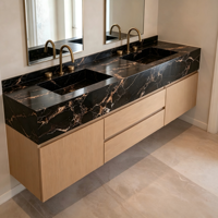 Comptoir de lavabo double en marbre noir et or de luxe, moderne, poli, écologique, étanche, pour salle de bain, villa, hôtel