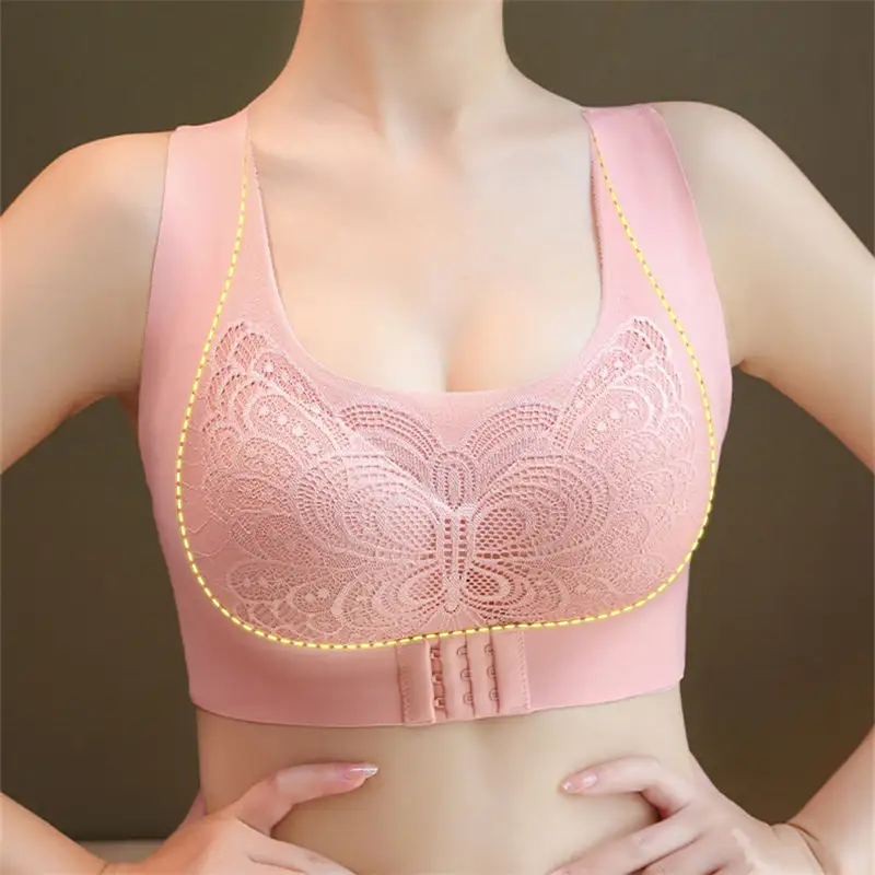 Front closure triple breasted adjustable size women bra cross back correction lady underwear