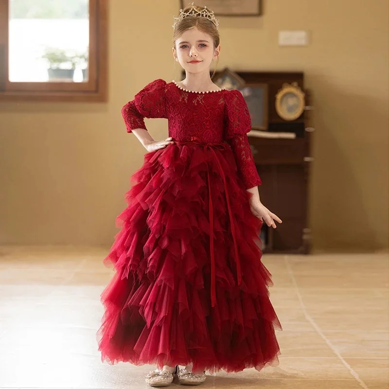 strapless open back dress Red pageant chiffon girl dress with beaded shoulders and waist, flower   ElsaFAIRYdressesSHOP
