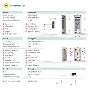 ระบบแบตเตอรี่พลังงานแสงอาทิตย์แบบ All-in-One แนวตั้ง ขายดี 6/11KW 10-30kWh พร้อมระบบควบคุมผ่านแอปอัจฉริยะ G-AIO-200-S6K 6kW Hyb - Product Image 2
